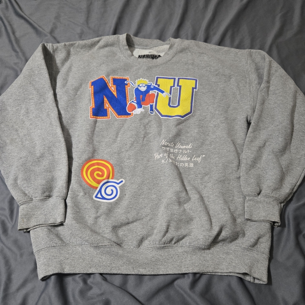 Naruto Shippuden Sweatshirt Mens Large Gray Hero Of The Hidden Leaf Long Sleeve